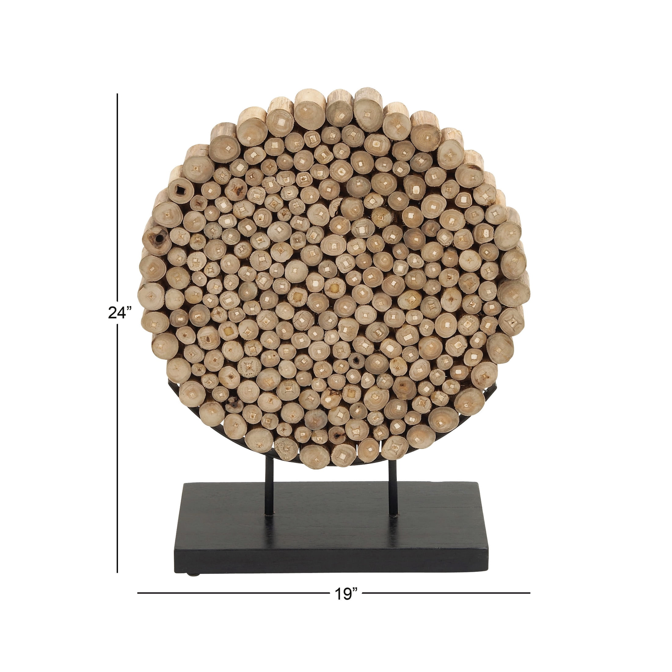 19" x 24" Brown Teak Wood Handmade Abstract Sculpture with Black Stand, by DecMode