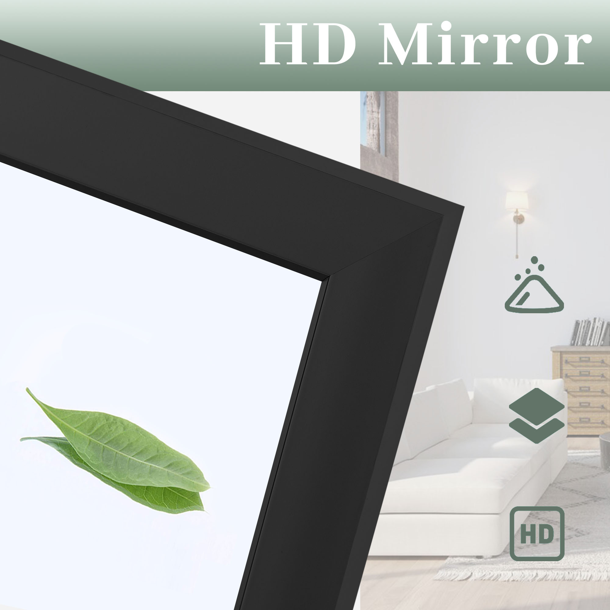43"*18" Full Length Over the Door Mirror Rectangle Hanging Mirror for Bedroom Living room Black