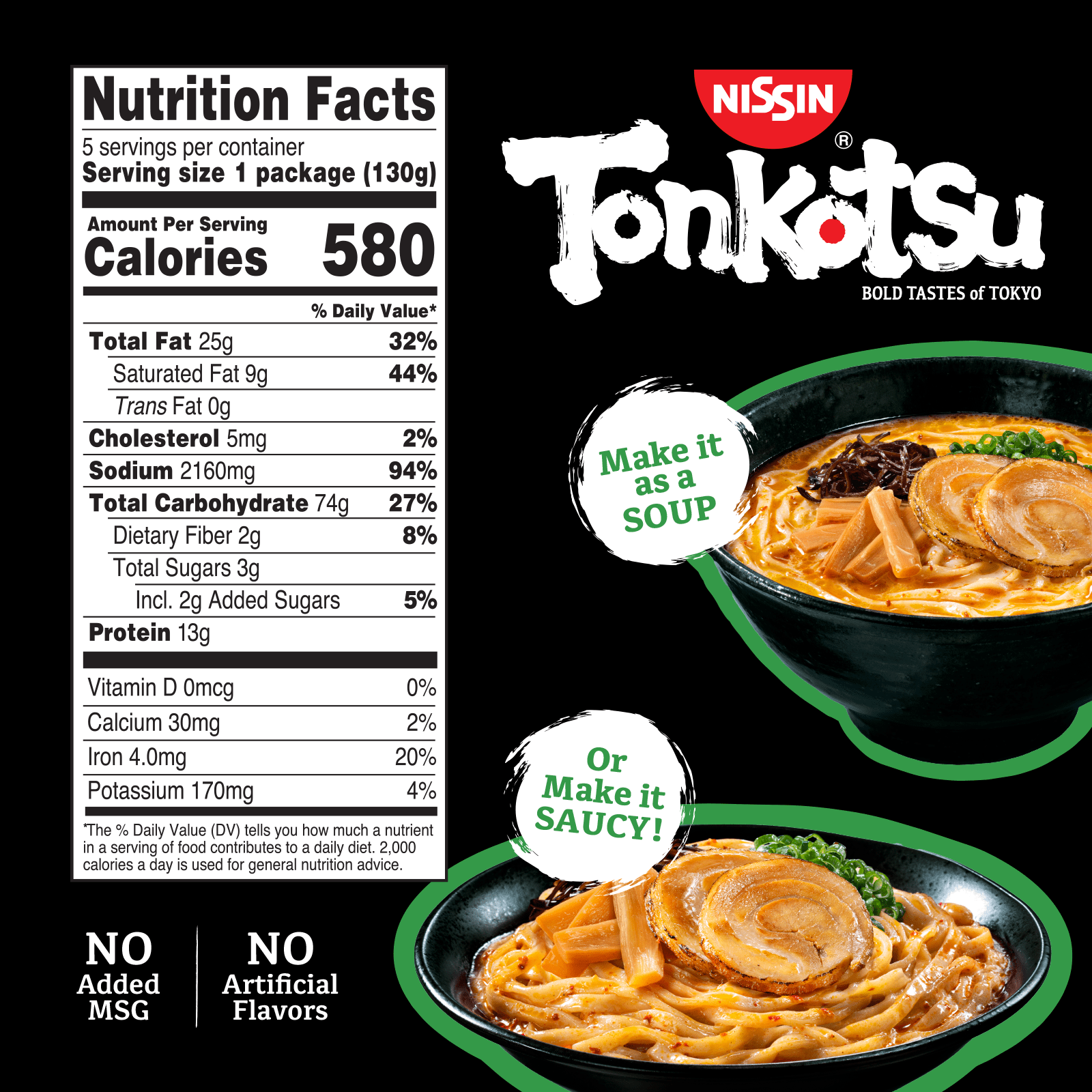 Nissin Bold Tastes of Tokyo Tonkotsu Instant Japanese Ramen Noodles, 5 Count