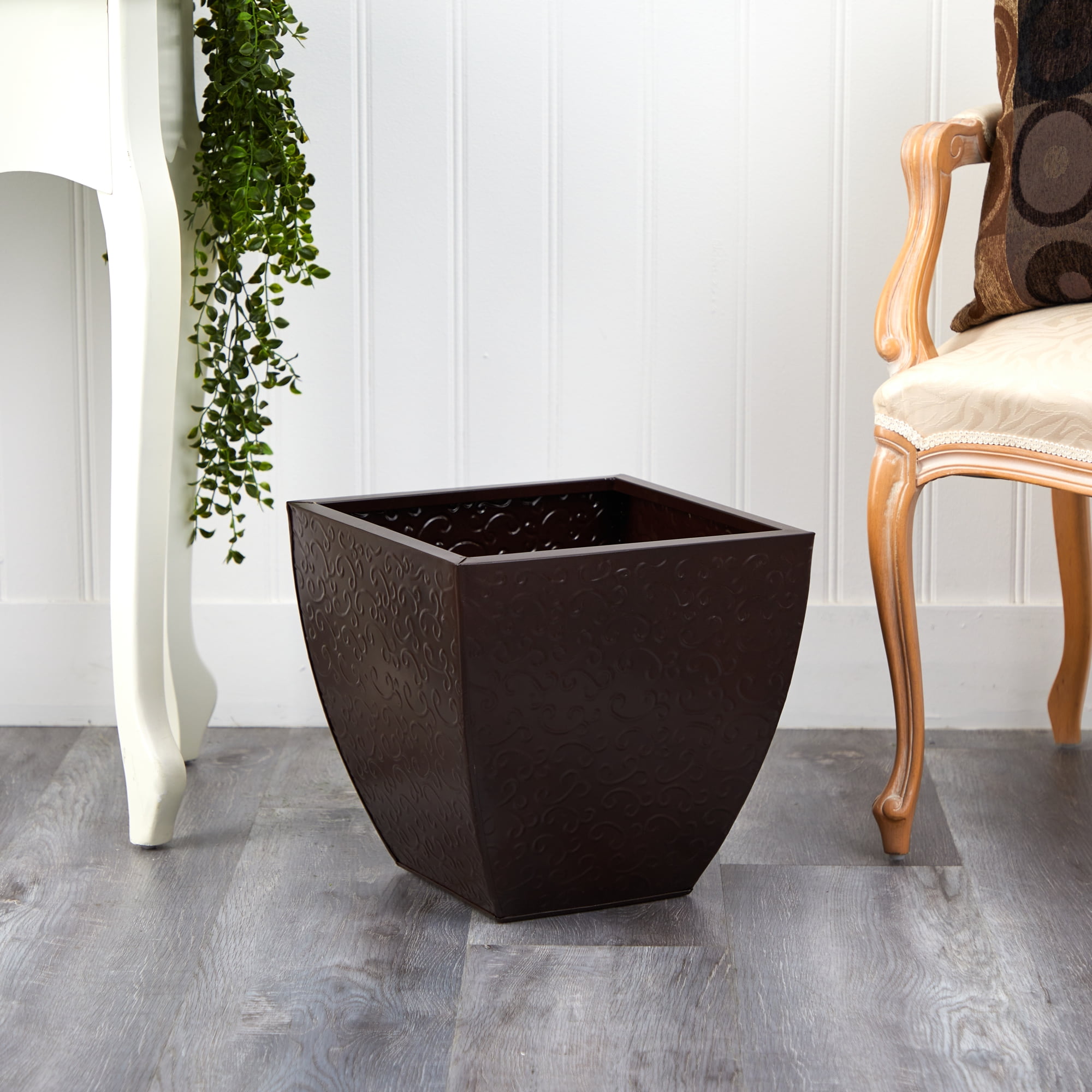 Nearly Natural 14" x 14" x 13.5" Rectangle Brown Metal Plant Planter
