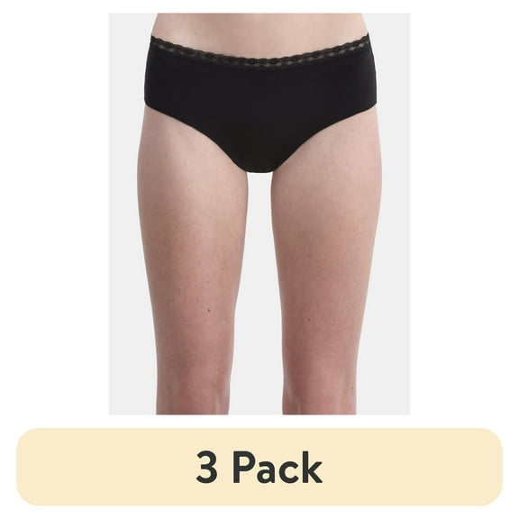 (3 pack) No Boundaries Cotton Hipster Panty with Lace, Women’s and Women’s Plus, Sizes S-XXXL