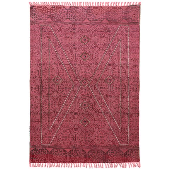Casavani Red Cotton Hand Block Printed Dhurrie Square Living Room Carpet Outdoor Rug 12x12 feet