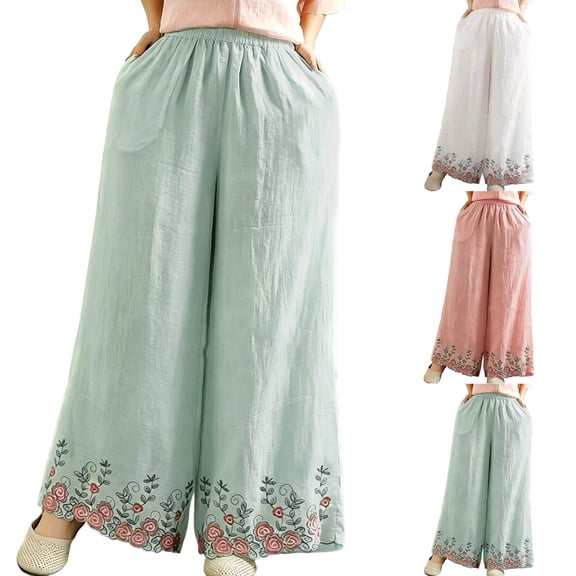 Danhjin Wide Leg Pants for Women Baggy Flowy Casual High Elastic Waist Pants Fall Winter Fashion Loose Vacation Comfy Trousers