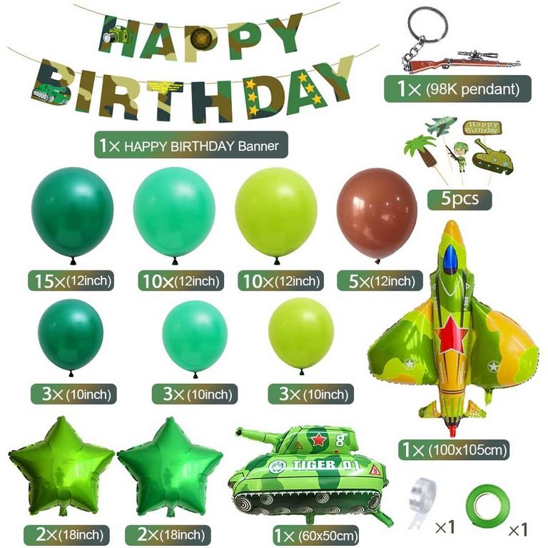 Camo Party Decorations 133pcs Tank Camouflage camo Balloon Arch Garland Kit  with Green Tank Foil Balloon for Call of Duty Hunting Soldier Army