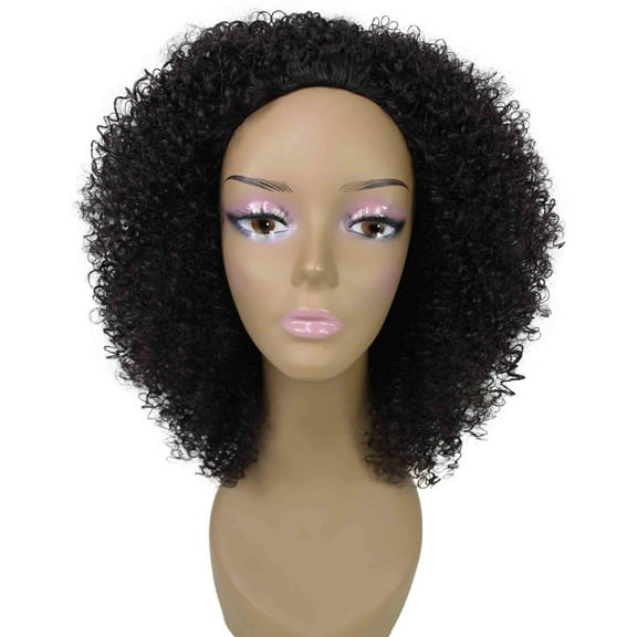 LUXLUXE Zenobia Curly Kinky 18 in Long Half Wig Mix Human Hair and Synthetic Fibers Dark Brown Color