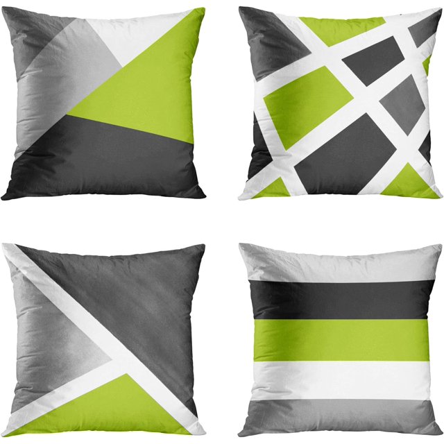 Set of 4 Throw Pillow Covers Modern Abstract Stripe Simple Geometric Acrylic Bold Decorative Pillow Cases Home Decor Square 18x18 Inches Pillowcases(Grey Green)