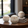 thumbnail image 2 of Ceramic Decorative Orbs – Sculptural Decorative Balls for Layered Tabletop Decor, Living Room and Shelf Placement, Boho Pattern Design Home Decor Decorative Objects – 6", 5", 4", Brown and White, 2 of 8