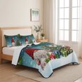 thumbnail image 5 of Quilts Queen Size Bedding Set, Teal Gnomes Christmas Lightweight Quilted Comforter, Xmas Tree Elk Snowflake Balls Soft Reversible Bedspread Coverlet with Pillow Covers for All Season, 90" x 96", 5 of 9