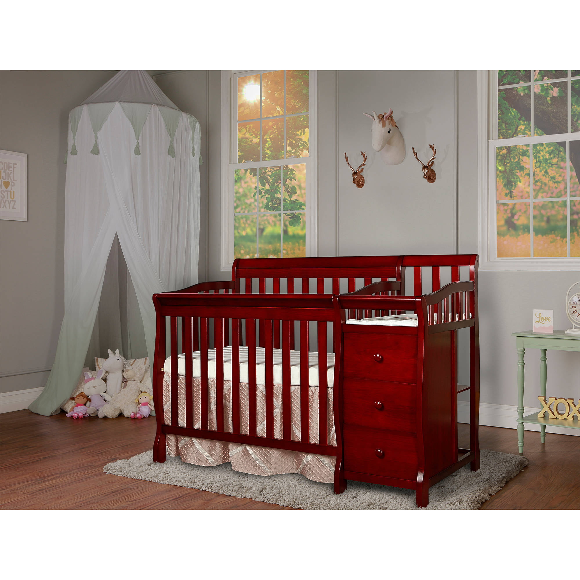 Dream On Me Jayden 4 In 1 Convertible Mini Crib And Changer Cherry
