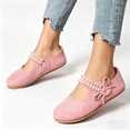 thumbnail image 3 of Women's Pearl Bow Mary Jane Flats, Faux Suede Slip-On Casual Ballet Shoes, 3 of 6