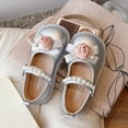 thumbnail image 6 of Viluyesy Girls Soft-Soled Mary Jane Shoes – Spring Summer Flat Dress Shoes with Bowknot, Pearl Accents, and Rose Embellishment Silver Size 13.5, 6 of 7