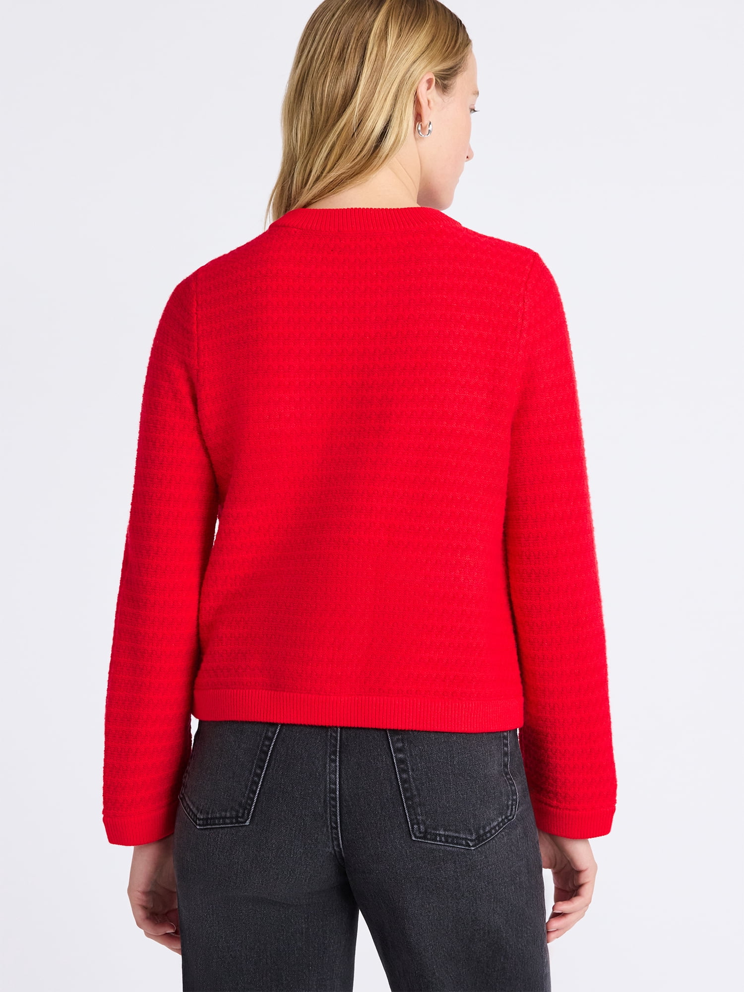 Free Assembly Women's Textured Cardigan Sweater with Double Welt Pockets, Midweight, Sizes XS-XXL