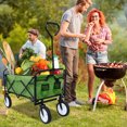 thumbnail image 2 of Collapsible Folding Utility Wagon Cart with Wheels for Kids, Collapsible Folding Outdoor Beach Wagon w/adjustable handle, Beach Wagon for Camping, Concerts, Sporting Events, Beach, Green, S10480, 2 of 10