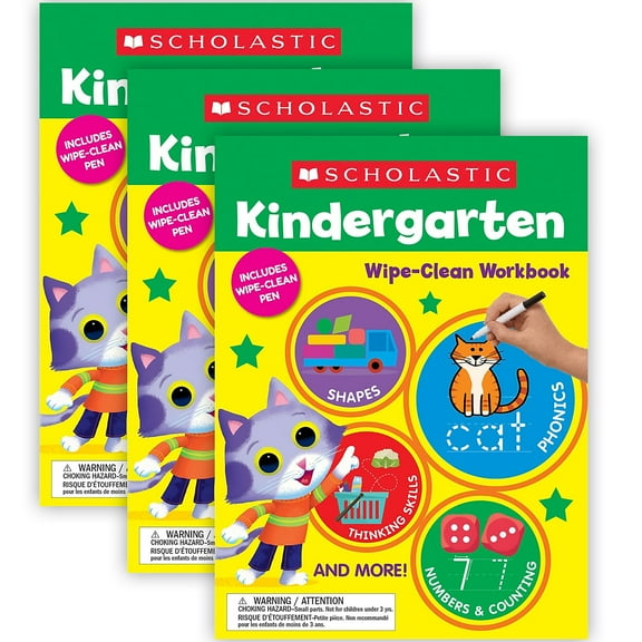 Scholastic Kindergarten Wipe-Clean Workbook Pack of 3 (SC-1338887599-3)