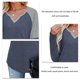 thumbnail image 5 of Camisa de Mujer Cuello en V Contraste Color Manga Larga Top Camiseta Interior Poliéster para Otoño Invierno Azul L, 5 of 6