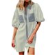 thumbnail image 1 of Camisas de Cuello en V de Manga Corta para Mujeres Vestido de Túnica de Rayas con Botón de Verano con Bolsillos, 95% Poliéster 5% Spandex para Diario Y Fiesta, 1 of 8