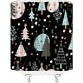 thumbnail image 3 of Christmas RV Shower Curtain Pink Blue Black Xmas Pine Tree Forest Snowflake Star Winter Holiday Rustic Nature Small Stall Bathroom Home Curtain with Hooks,36" Wx70 H, 3 of 6