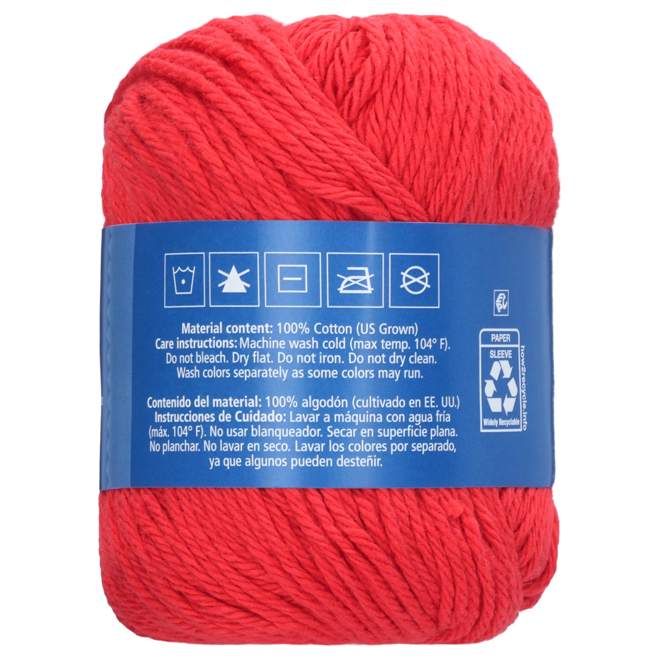 Hello Hobby Size 4 Medium Weight Cotton Red Yarn, 2.5 oz, 120 yds