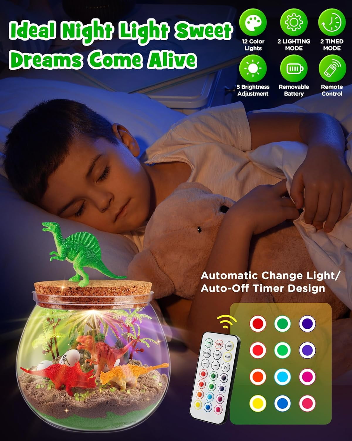 D-FantiX Dinosaur Toys Terrarium Kit, LED Dino Night Light, DIY Arts and Crafts Science Projects Kit, Birthday for Boys Age 3 4 5 6 7 8-12 Year Old