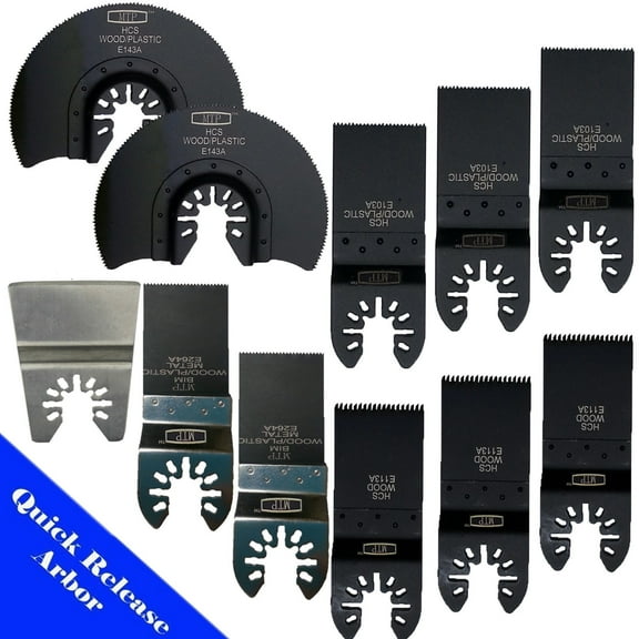 MTP ? 11 Assorted Metal /  Wood  Quick Release Arbor Universal Fit Multi Tool Oscillating Multitool Wood Saw Blade for Craftsman  Ridgid  Porter Cable Black & Decker  Fein Bosch Makita