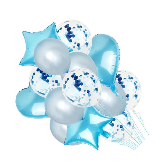 Ounissouiy 14 unidades/juego de globos de confeti, globos para fiesta de feliz cumpleaños, globos de helio de oro rosa, suministros para fiesta de Baby Kits de decoración para fiestas azul