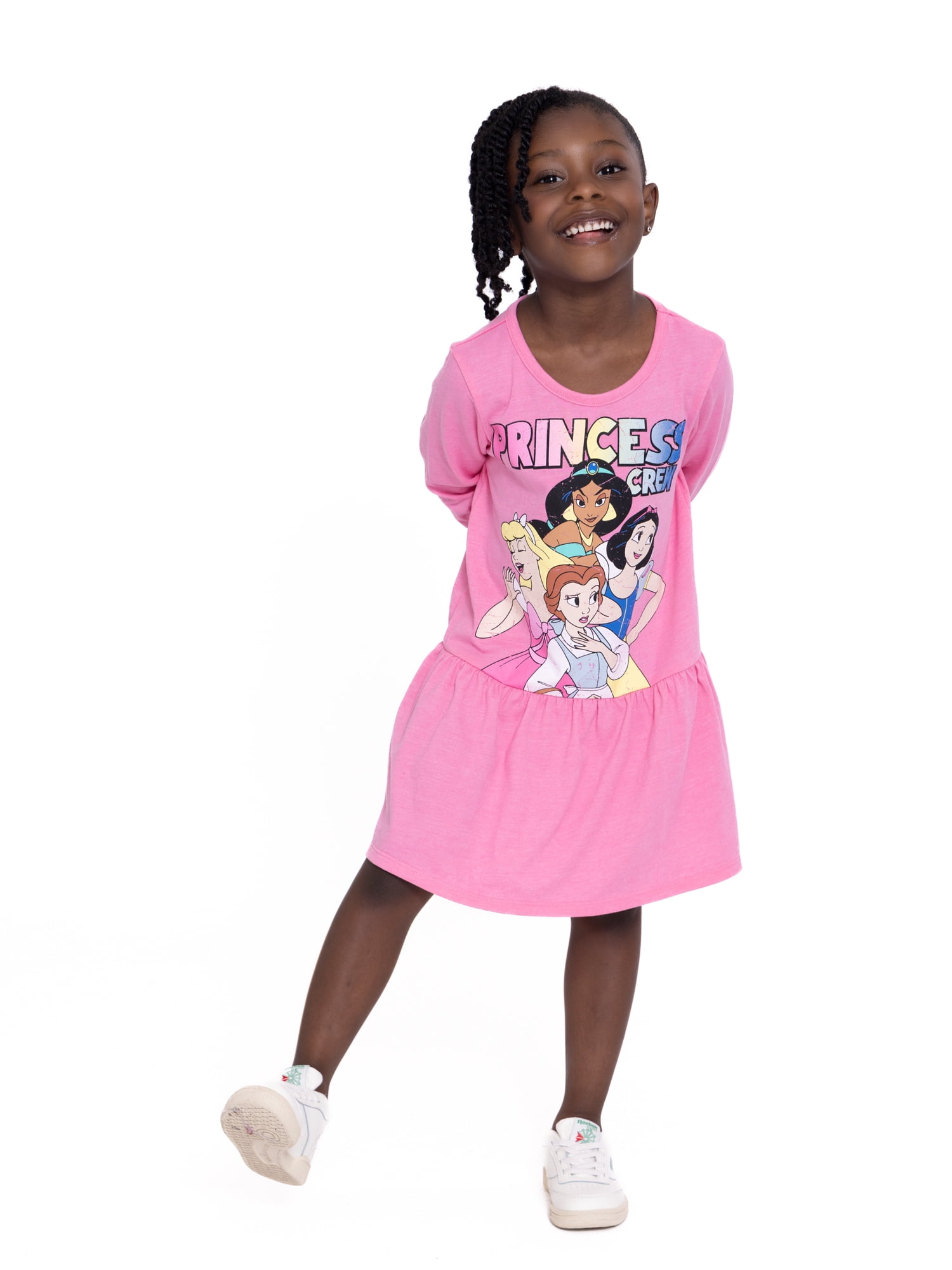 Disney Princess Toddler Girl Long Sleeve Drop Waist Graphic Dress, Sizes 12M-5T