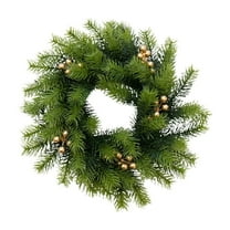EWASWON Christmas 8 Inch Artificial Christmas Wreath, Pine Needle with Gold Berries, Festive Door Window Decor for Holiday Home