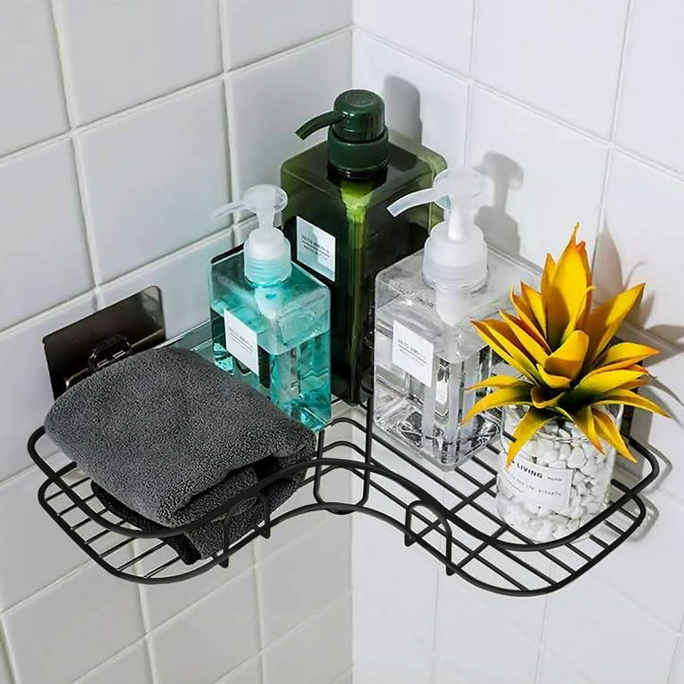 Casewin Shower Caddy Corner Shelf with 4 Removable Hook, Adhesive Metal Bathroom  Shelf Wall Mounted, Non-Drilling Floating Shelf for Bathroom Organizer/Shower  Organizer/Kitchen (Black) 