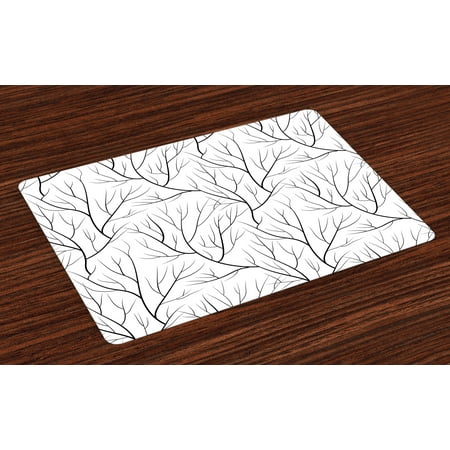 Japanese Style Kitchen Table Winter Placemats Set of 4 Winter Tree without Leaves Nature Theme Delicate Branches Pattern Japanese Style, Washable Fabric Place Mats for Dining Room Kitchen Table Decor,White Black, by Ambesonne ()