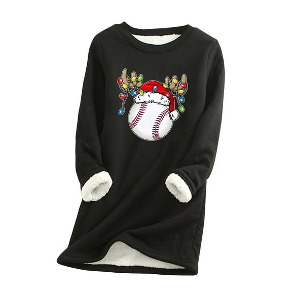 Tbopshirt Womens Hoodless Sweatshirts,Plus Size Essential Crewneck Sweatshirts Christmas Women's Round Neck Pocket Thickened Plush Warm Long Sleeve Tops