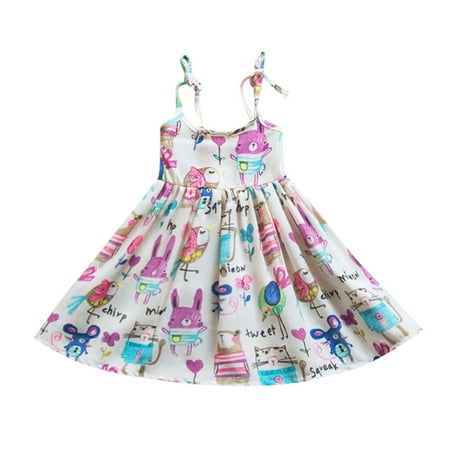 

Summer Dresses Girls And Toddlers Short Sleeve Party Tutu Dresses Casual Print White 110