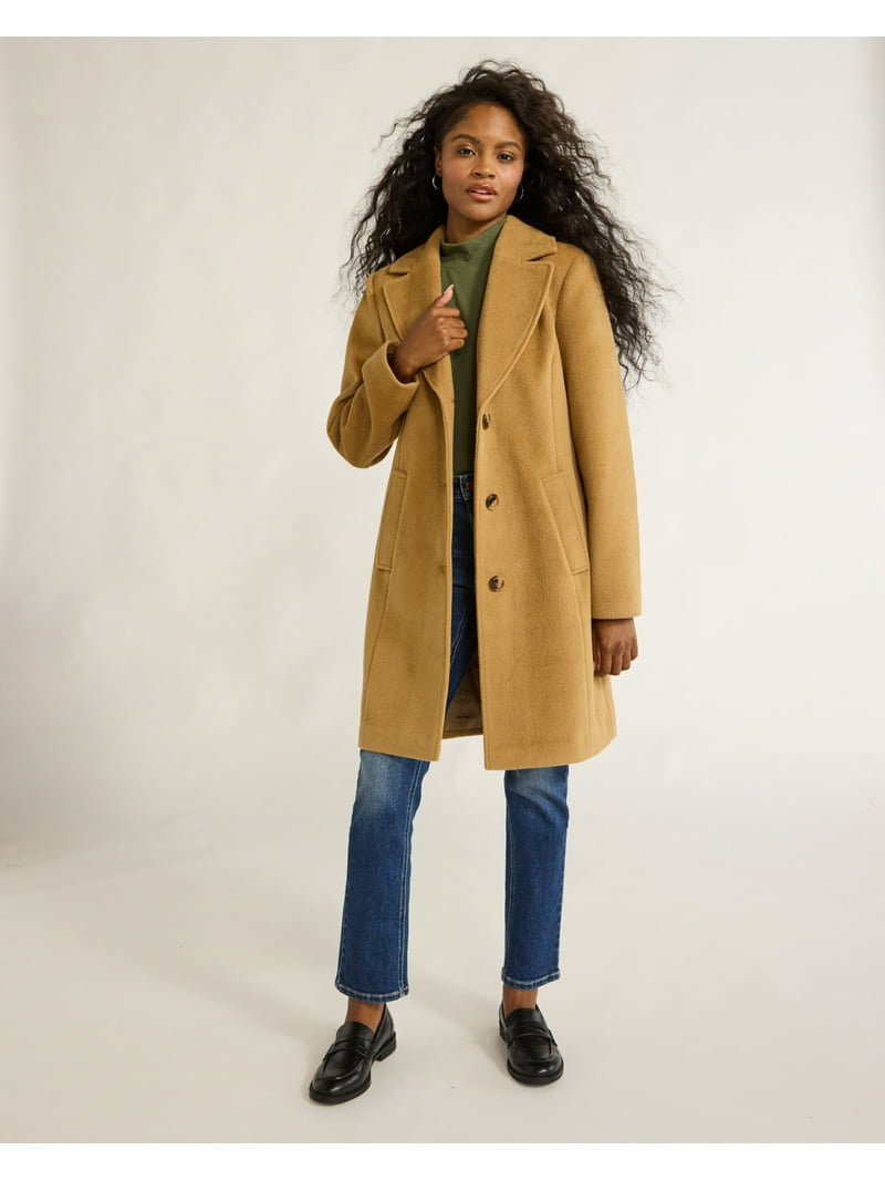 Time and Tru Women's and Women's Plus Faux Wool Boyfriend Coat Time and Tru Women's and Women's Plus Faux Wool Boyfriend Coat