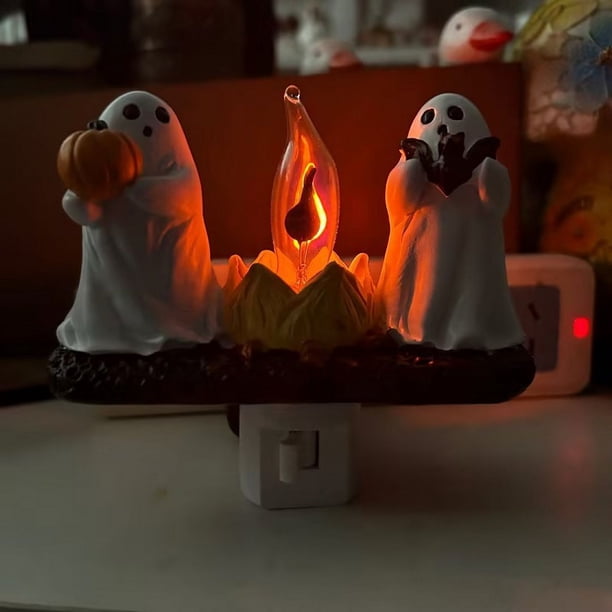 Lámpara Fuego Espeluznante 3D Con Nocturna Parpadeante Fogata Gato Y Bruja (EE. UU.)