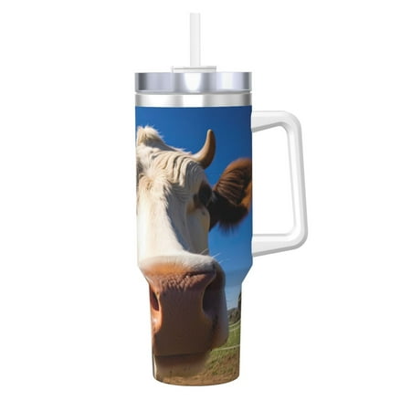 

Daiia Blue Sky Meadow Cute Cow Printed 40 oz Tumbler with Handle Ice Bully Insulated Tumbler 2 in 1 Lid Insulated Water Bottle Stainless Steel Travel Coffee Mug
