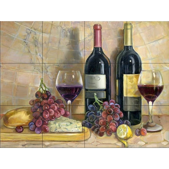 Ceramic Tile Mural - Bread and Wine - by Theresa Kasun - Kitchen backsplash / Bathroom shower