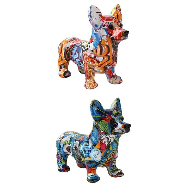 2x Dog Statue Sculpture Gift Resin Crafts Corgi Statues for Birthday Baoblaze none