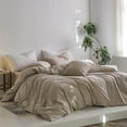 thumbnail image 5 of MooMee Striped Pillowcases 100% Washed Cotton Linen Like Textured Envelope Closure Set of 2 (Tannish Linen Grey& White Wide Stripes, Queen), 5 of 6