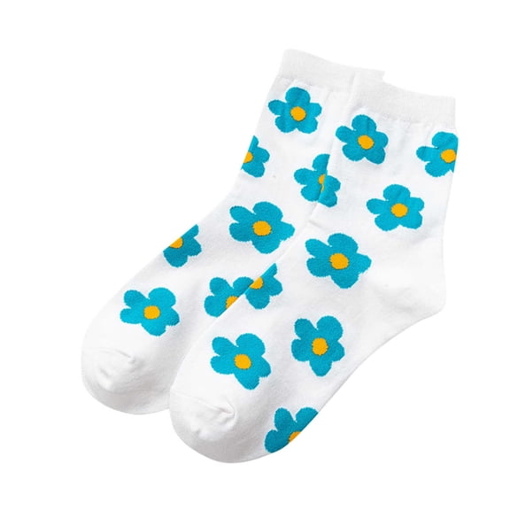 Umfun Women's Floral Print Crew Socks Cute Flower Pattern Cotton Knit Mid Calf Socks for Spring Summer Daily Wear
