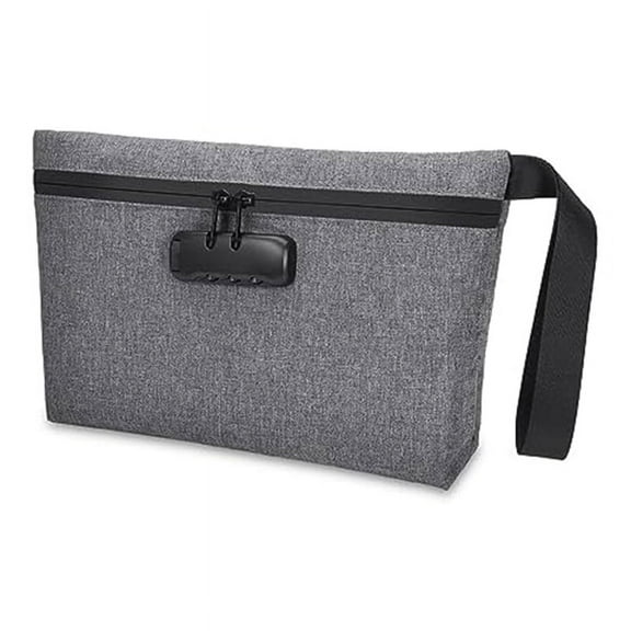 Pomojonbi Money Bag with Lock, Waterproof Lockable Cash Bag with Zipper, Gray Nylon Bank Bag