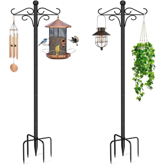 Shepherds for Outdoor, 2 Pack 76.8 in Heavy Duty Bird Feeder Pole, Thickened Double Shepherd Stand for Hanging Plants, Lanterns, Solar Lights, Wind Chime, Hummingbird Feeder, Garden