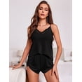 thumbnail image 4 of Oudiya Womens Soft Lingerie Pajama Sets 2-Piece Cami Shorts Pj Set with V Neck and Lace Trim Nightwear, S-XXL, 4 of 6