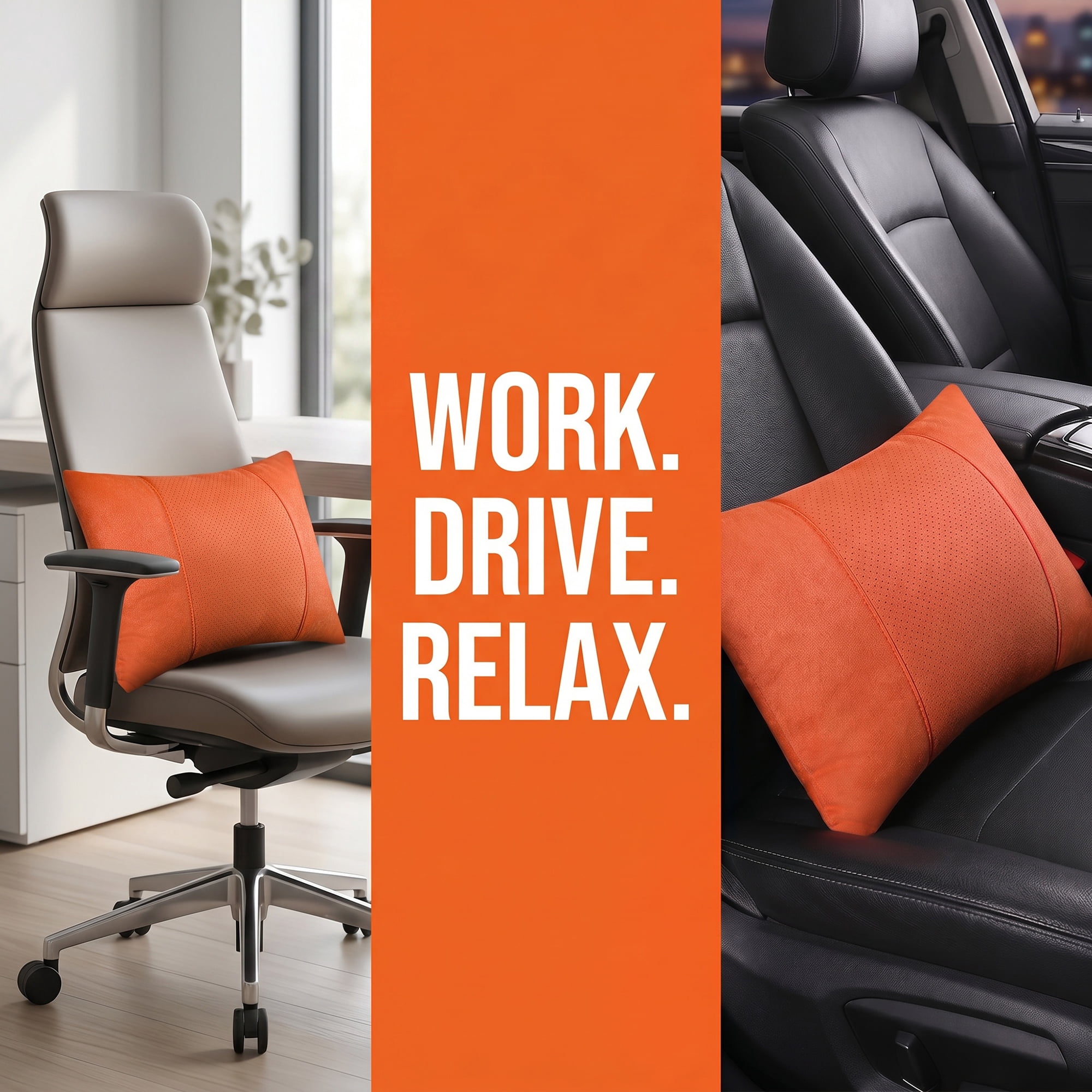 Unique Bargains Lumbar Support Pillow Down Back Support Orange 14.2" x 9.8"