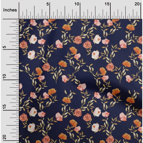 oneOone Polyester Lycra Navy Blue Fabric Flower & Leaves Watercolor Sewing Fabric By The Yard Printed Diy Clothing Sewing Supplies 56 Inch Wide