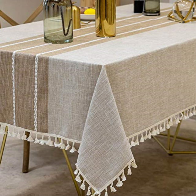Tablecloths Rectangle Tassel Cotton Table Cover Wrinkle Free Table Cloth 55"x78"
