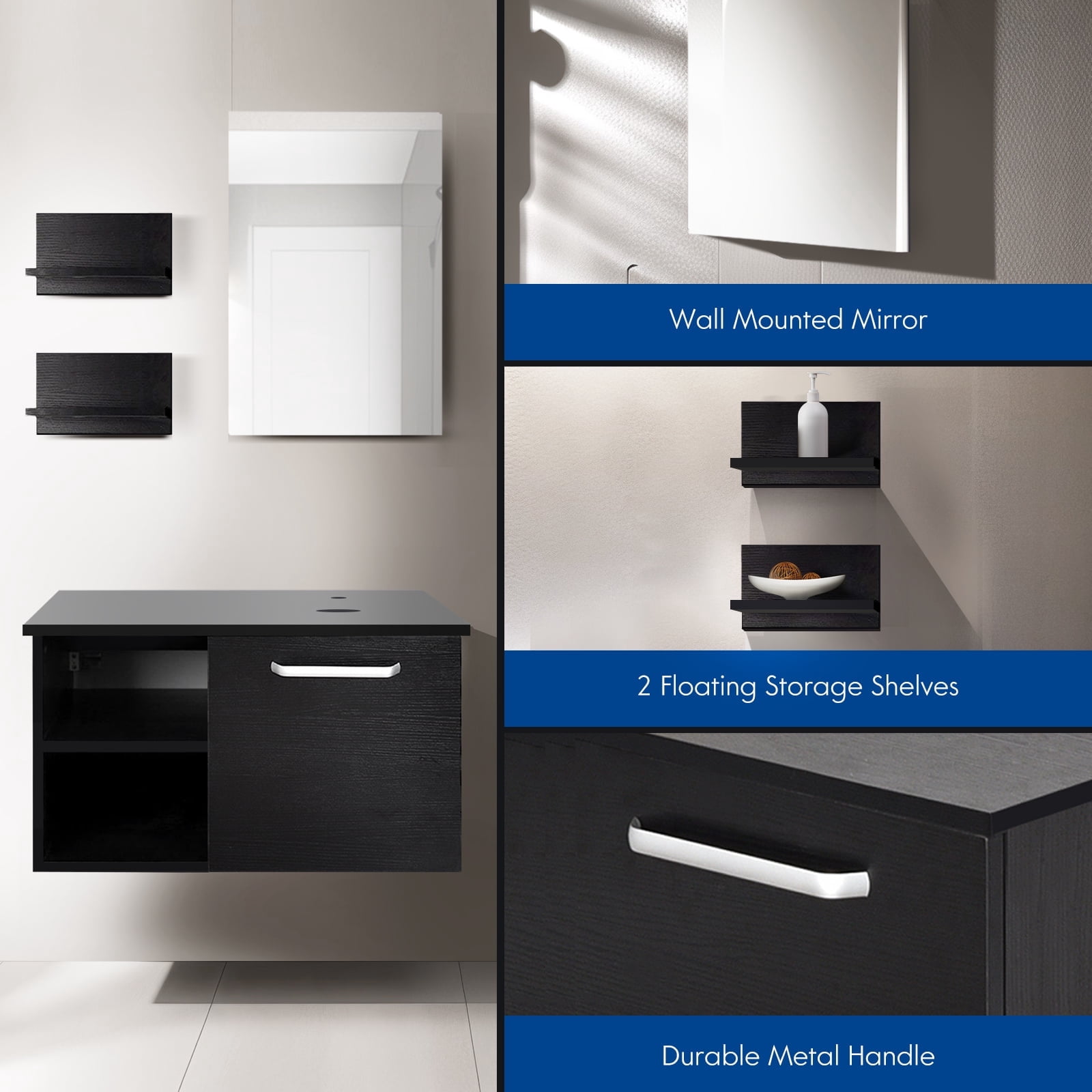 PULUOMIS 28 in Bathroom Vanity with Sink Cabinet Wall Mounted Mirro w/ 2 Shelf Storage