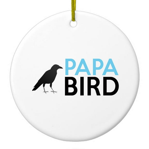 DistinctInk Hanging Ceramic Christmass Tree Ornament with Gold String - Great Gift / Present - 2 3/4 inch diameter - Papa Bird