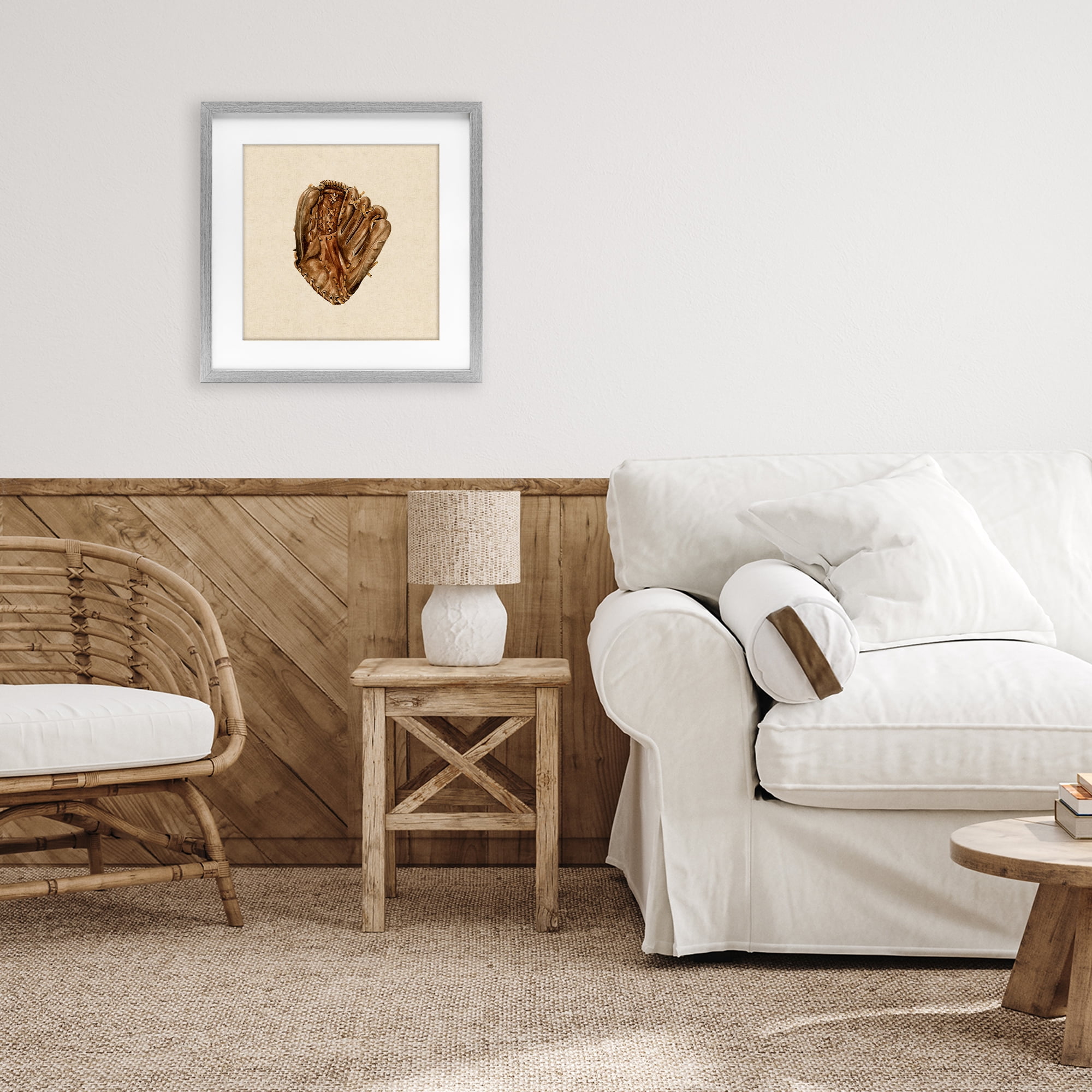 Stupell Industries All Star Baseball Glove Gray Framed Print Under Glass, design by Bethany Sandoval