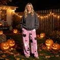thumbnail image 2 of Garbnen Halloween Fleece Womens Pajama Pants Ghost Pumpkin Graphic Lounge Pants for Women Soft Fluffy Fall Winter Warm Wide Leg Sleep Pants Women, 2 of 6