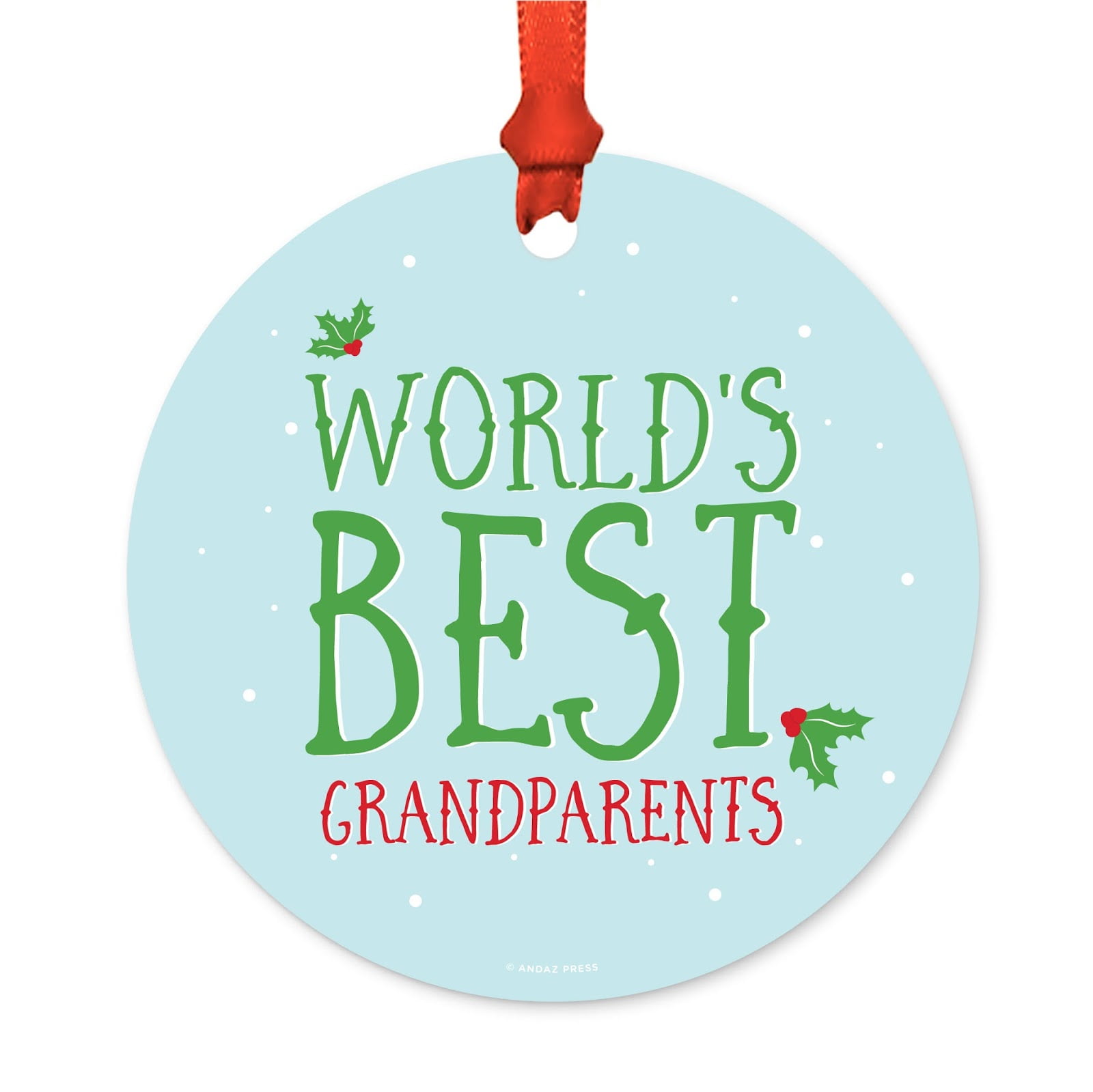Metal Christmas Ornament, World's Best Grandparents, Holiday Mistletoe
