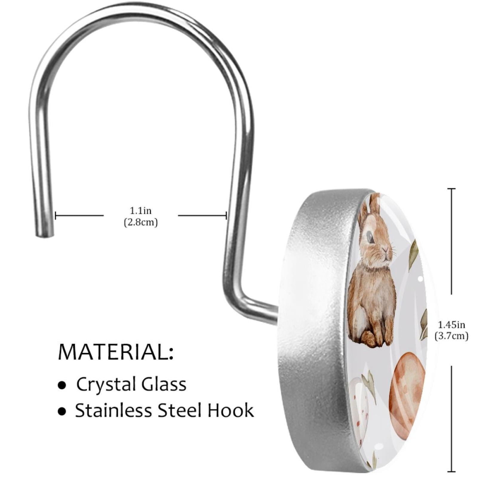 Easter Bunny and Eggs Shower Curtain Hooks Round Crystal Glass, Set of 12 Shower Curtain Rings - Shower Hooks for Curtain Shower Rings